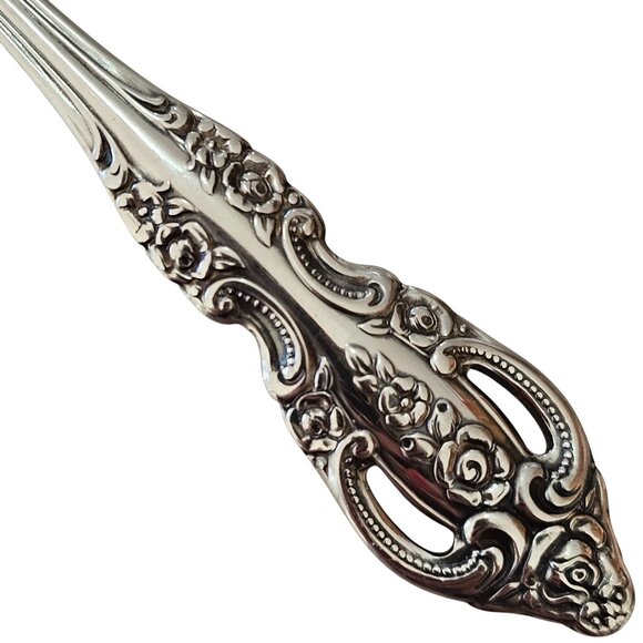 2 Oneida Renoir Pembrooke Serving Spoons 8.5" SS pierced 90s vtg Baroque flaw - Picture 5 of 12